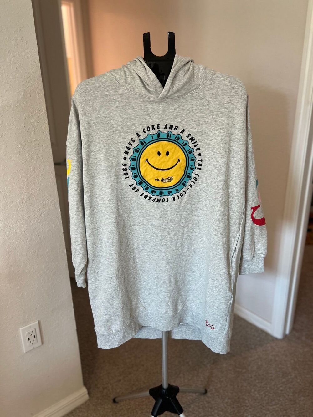 Peter Alexander Coca-Cola Smiley Face Hooded Sweatshirt Dress Size Large